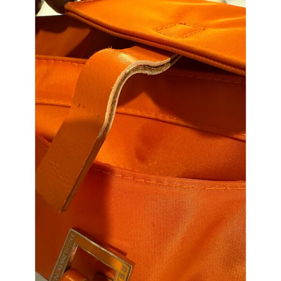 Vintage Y2K Kenneth Cole Reaction Orange Nylon Shoulder Bag Buckle Baguette - Picture 14 of 14